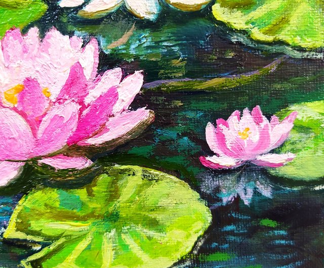 送料無料】ロシア 蓮の絵の花オリジナルアートオイルキャンバス睡蓮