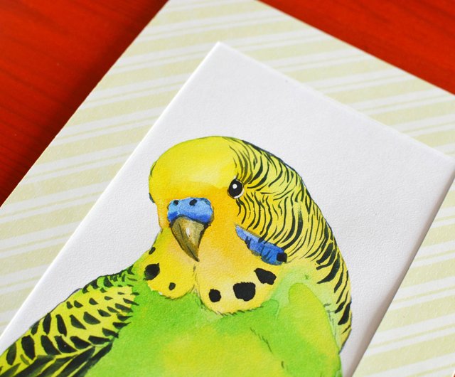 送料無料】ベラルーシ オリジナル水彩画現代絵画ブルーセキセイインコ