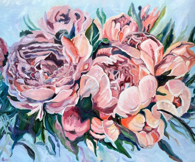 真作 絵画 [雨森三郎] 油彩画 「牡丹」 F4 油絵 額装 原画 静物画 額 真