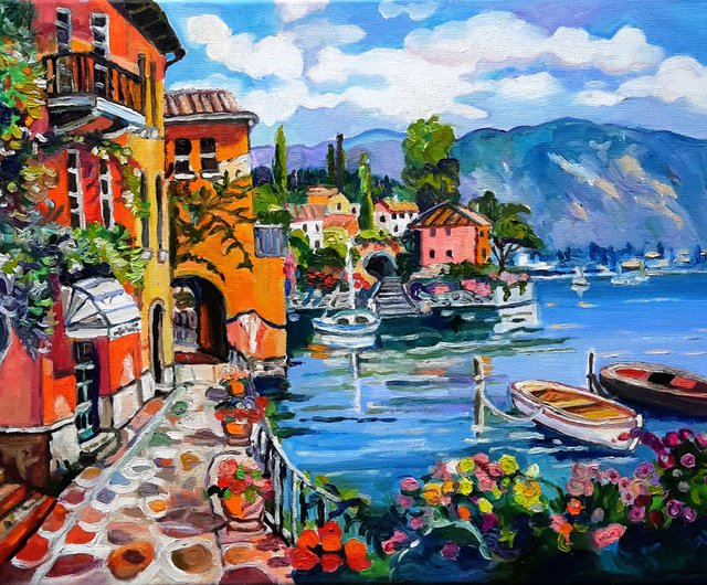 竹内敏彦 絵画 油絵 肉筆油絵 風景画 湖畔 古城 F10 竹内敏彦 絵画