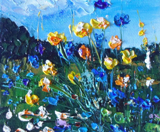 油絵 絵画 【野花の風景】 野花絵画油絵原画オリジナルアート花風景画