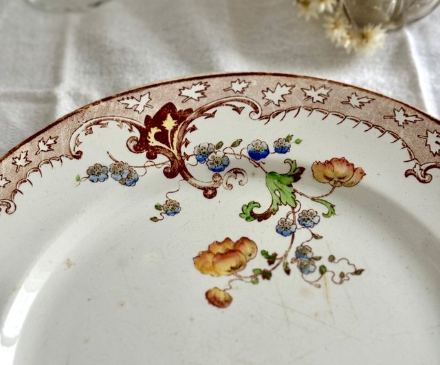 フランスアンティーク モントロー窯 グリザイユ シャンソン絵皿