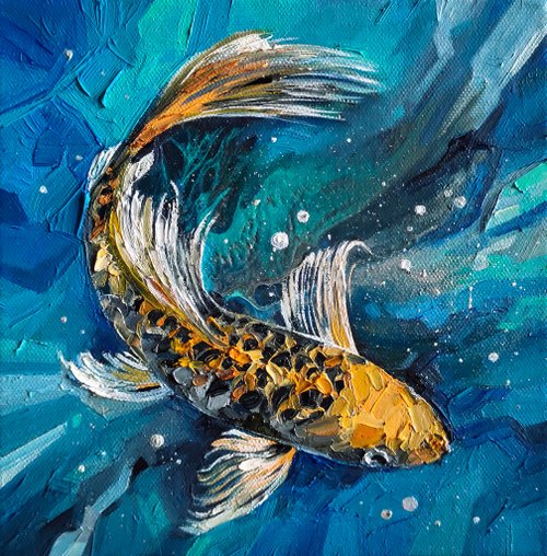 金魚 油絵 油彩画 20×20cm 金魚 油絵 油彩画 20×20cm 金魚 油絵 油彩画