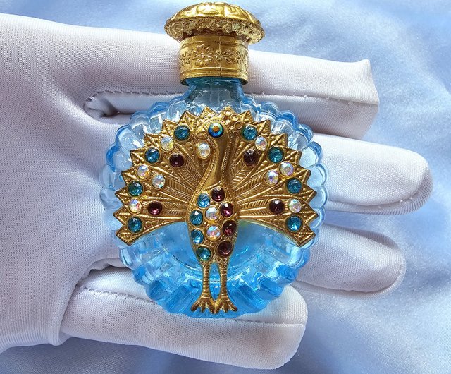 アンティーク 香水瓶 ブルー 英国製 純銀蓋 19世紀 アンティーク