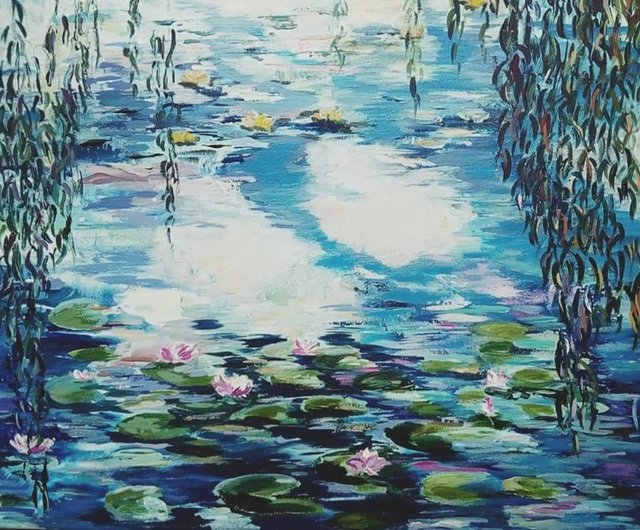私のモネ 睡蓮の池 印象派の水景画 青空の反射 - ショップ JoyArtUA