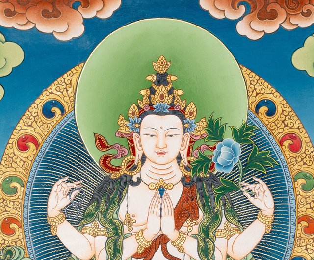 ネパール チベット仏教の観音菩薩のタンカアート Boudha Stupa Thanka