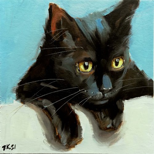 油絵 専用 切り株の上の黒猫 油絵 専用 切り株の上の黒猫 油絵 専用