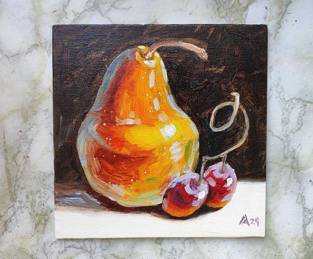 絵画 インテリア 額付(白) 油絵 uF6-062004 静物 果物と器 絵画