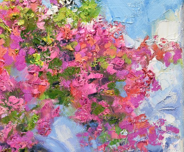 エーゲ海とブーゲンビリア01」透明水彩画 原画 風景画 額縁付 F4サイズ