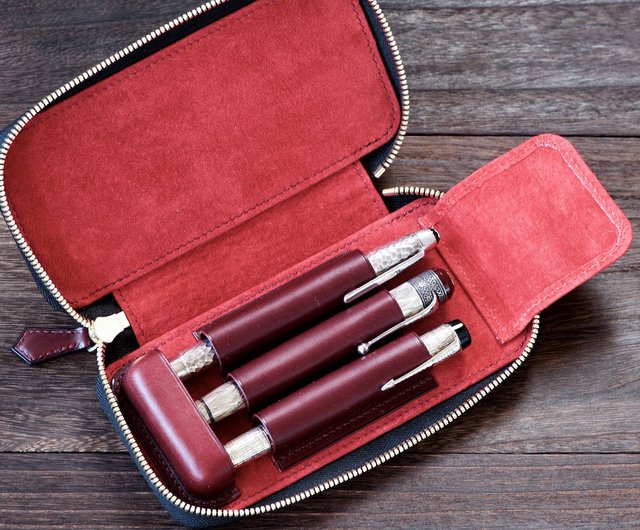ラウンドファスナー万年筆ケース 3本挿し - ショップ 革小物 yoshii