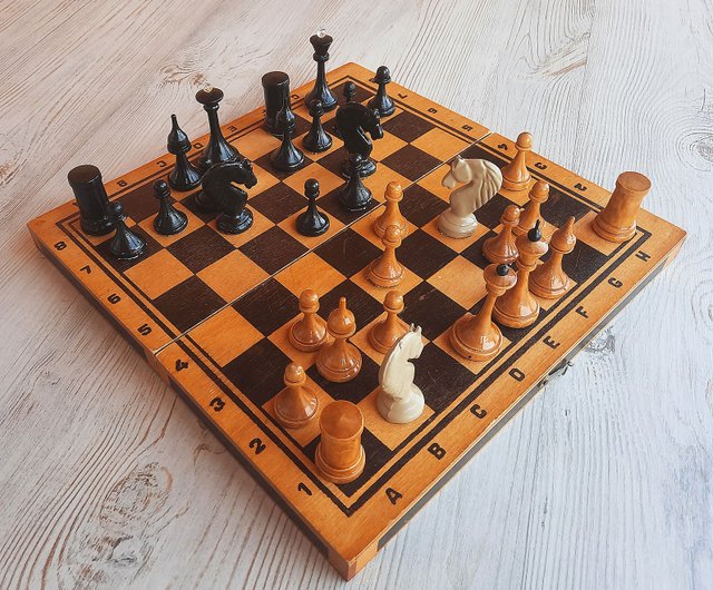 チェスセット木製板、駒〈ソ連×アメリカ〉