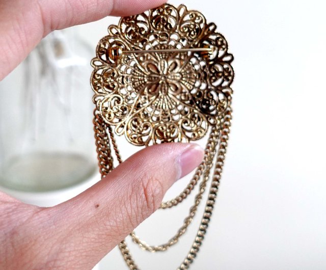 香港 ロイヤルブラックストーンダークフラワーイエローペンダント