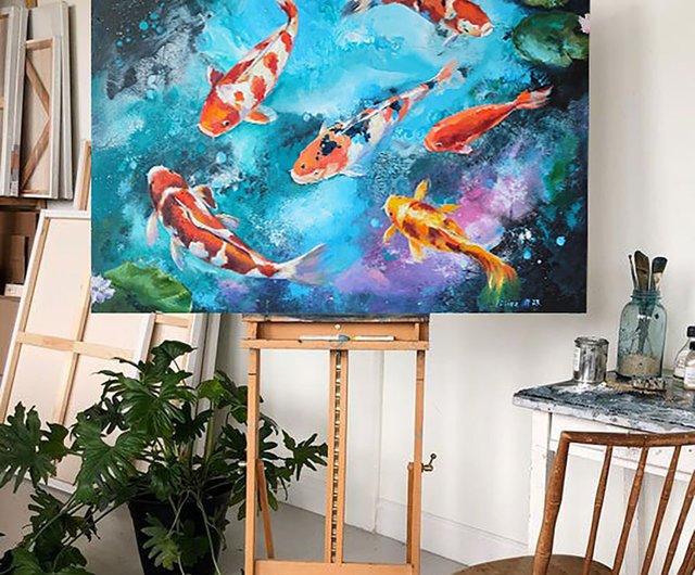 昭和レトロ 日本 絵画 油絵 錦鯉 锦鲤 Nishikigoi 絵画 鯉 昭和レトロ