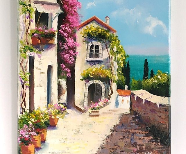 Amleto Colucci イタリア画家 油絵 風景画 海辺の家 オリジナル 【公式