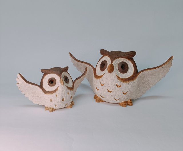 送料無料】台湾 Q版 羽を広げたフクロウ/陶器/オリジナル 野萩アート