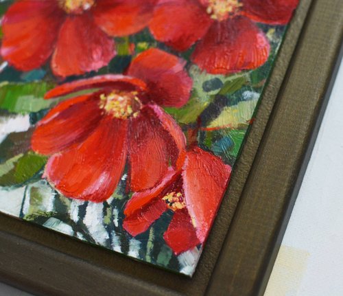 油絵（赤い花） 油絵 油彩 油彩画 絵 絵【秋空に咲く赤い彼岸花】 絵画