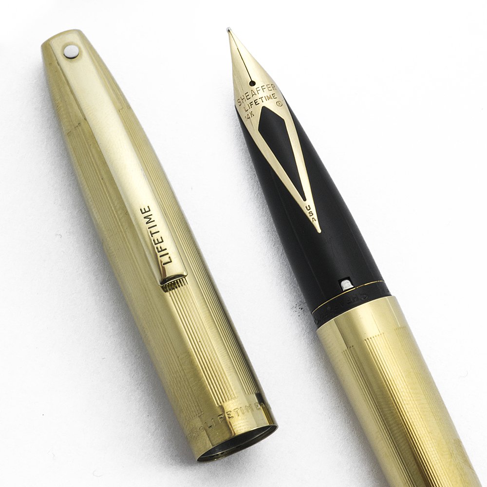 Sheaffer Lifetime 3000 Fountain Pen - Gold Plated, Lined Pattern
