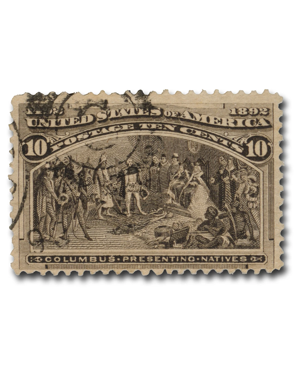 237 - 1893 10c Columbus Presenting Natives, Black Brown - Mystic