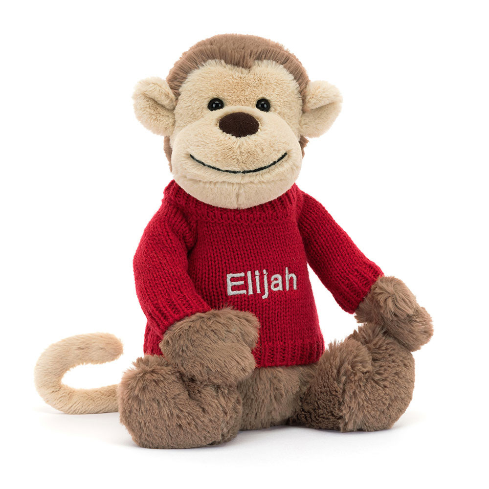 Bashful Monkey with Personalized Red Jumper - Official Jellycat