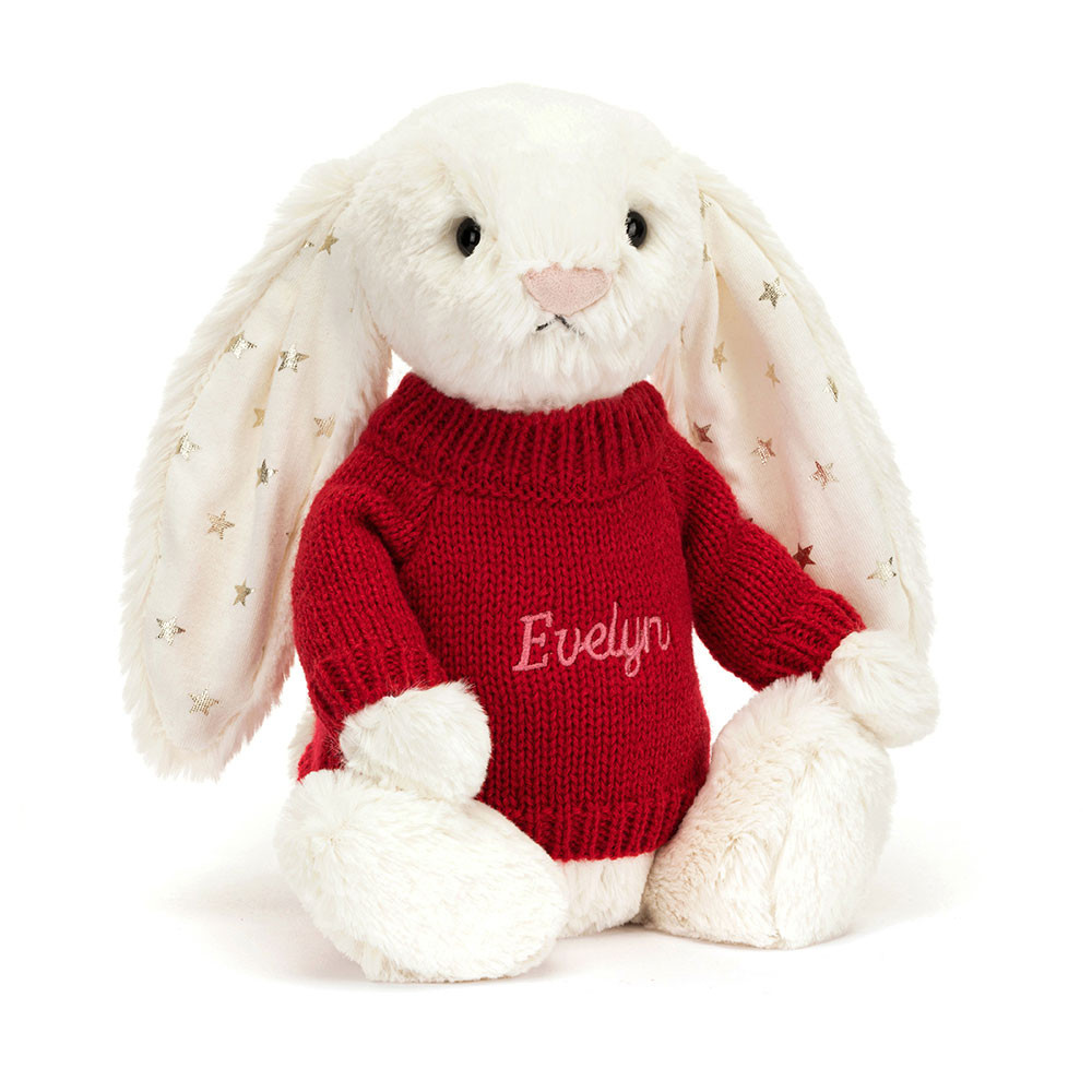Bashful Twinkle Bunny with Personalized Red Jumper - Official Jellycat