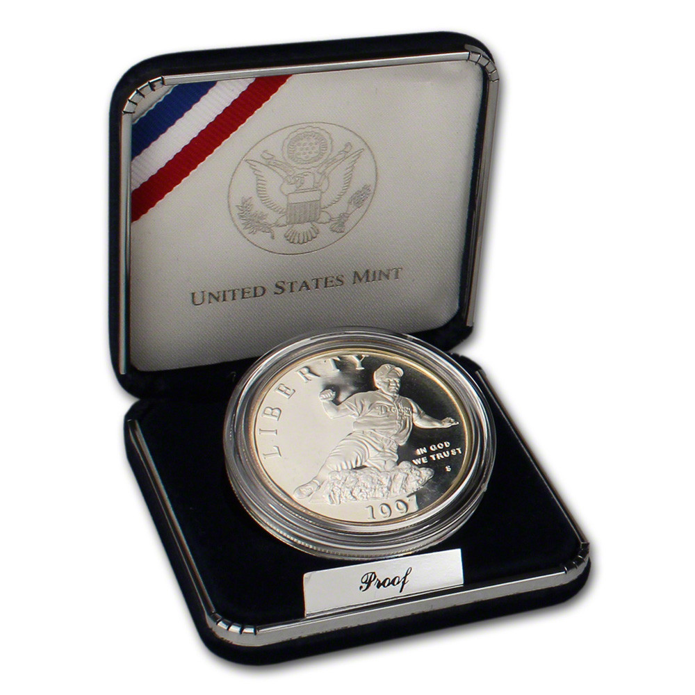 1997 S US Jackie Robinson Commemorative Proof Silver Dollar in OGP