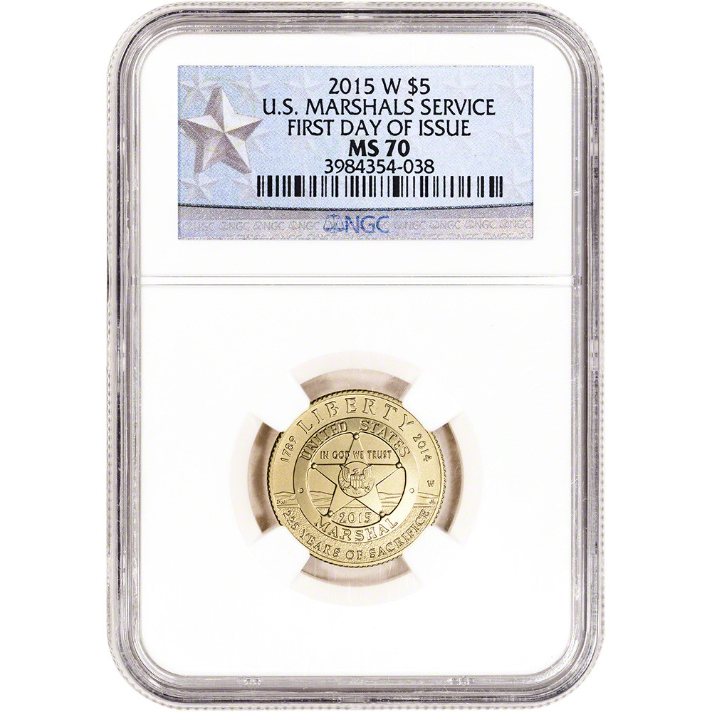 2015 W US Gold $5 Marshals Service Commemorative BU - NGC MS70