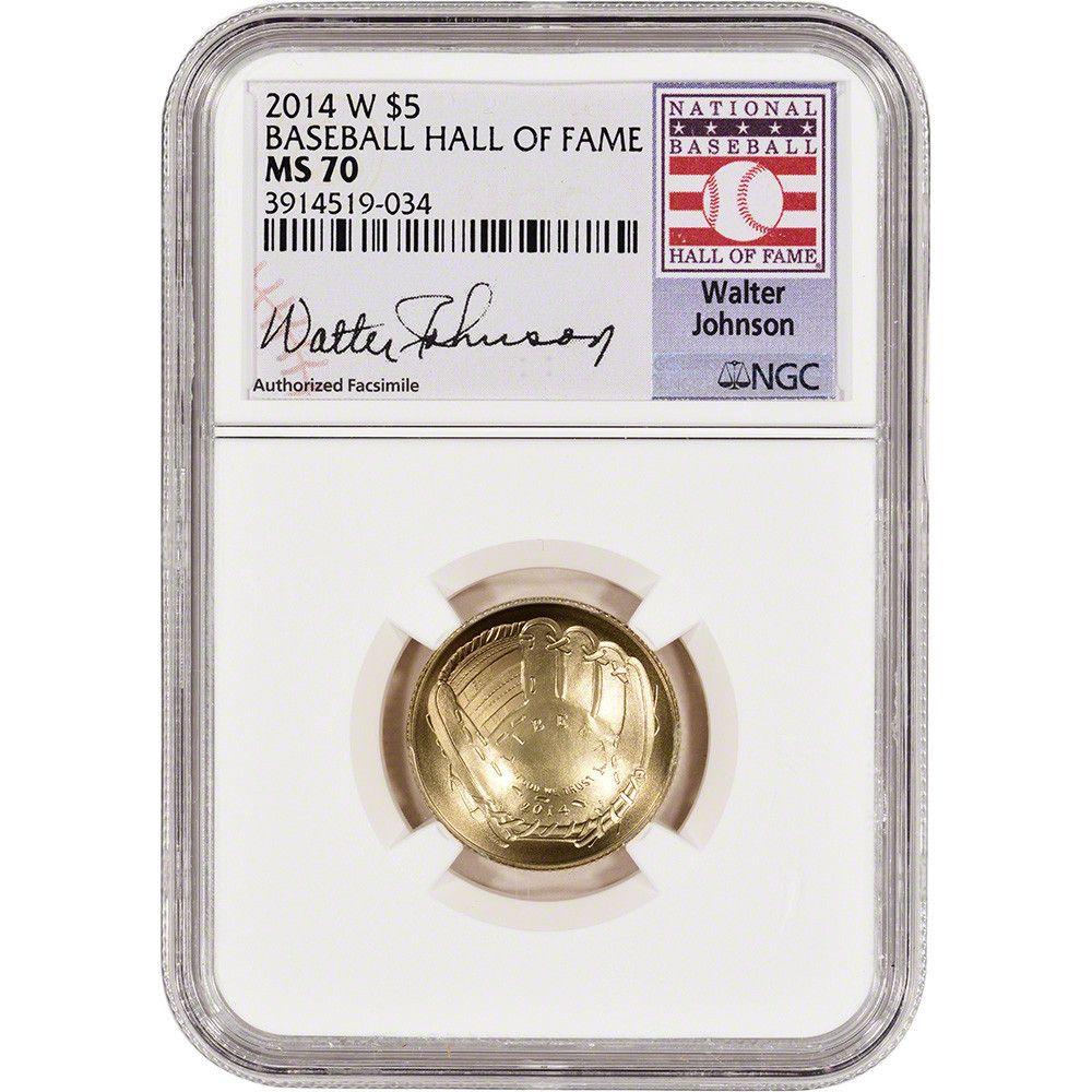 2014 W US Gold $5 Baseball Hall of Fame Commemorative BU NGC MS70