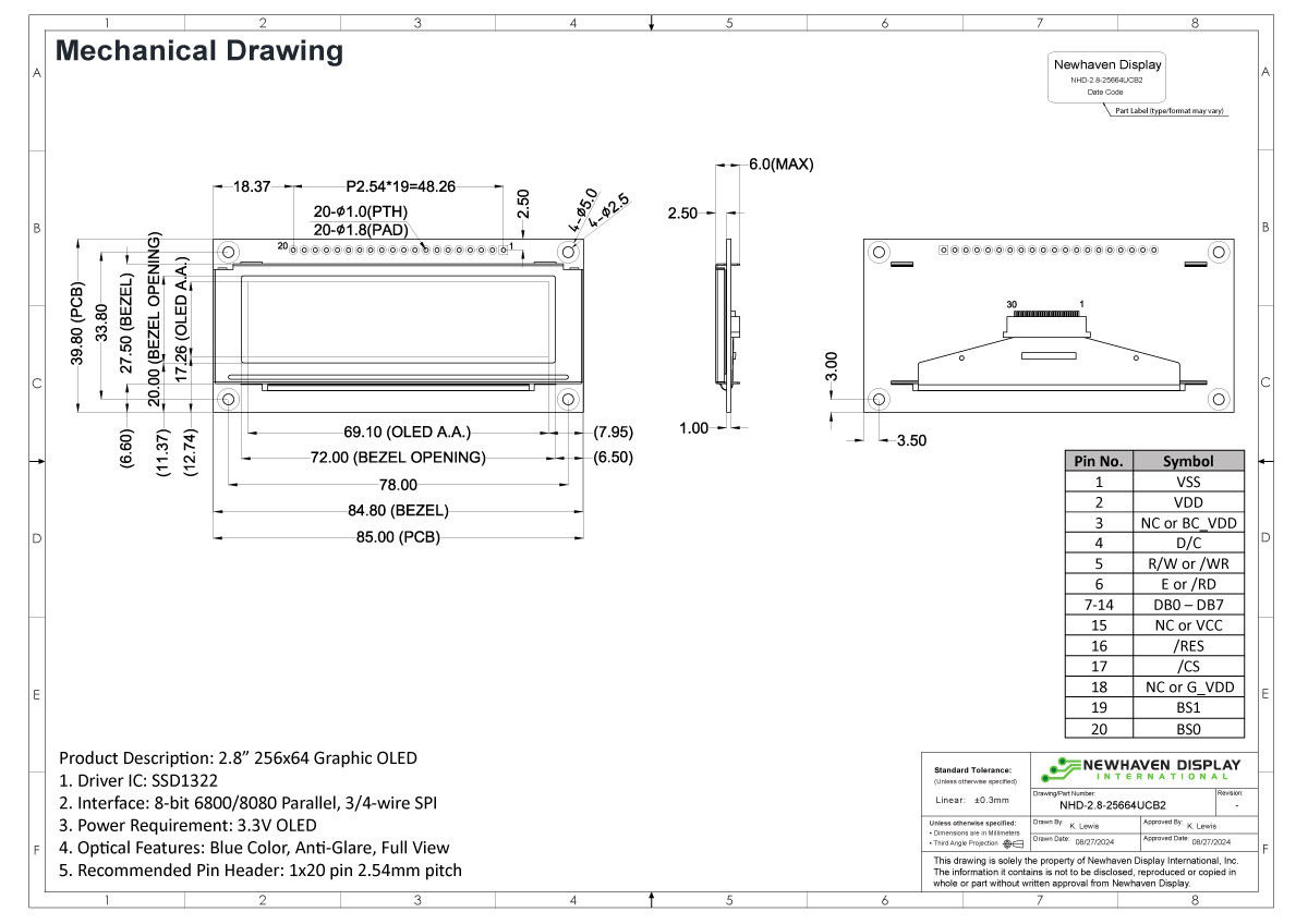 2.8 inch Blue Graphic OLED Module