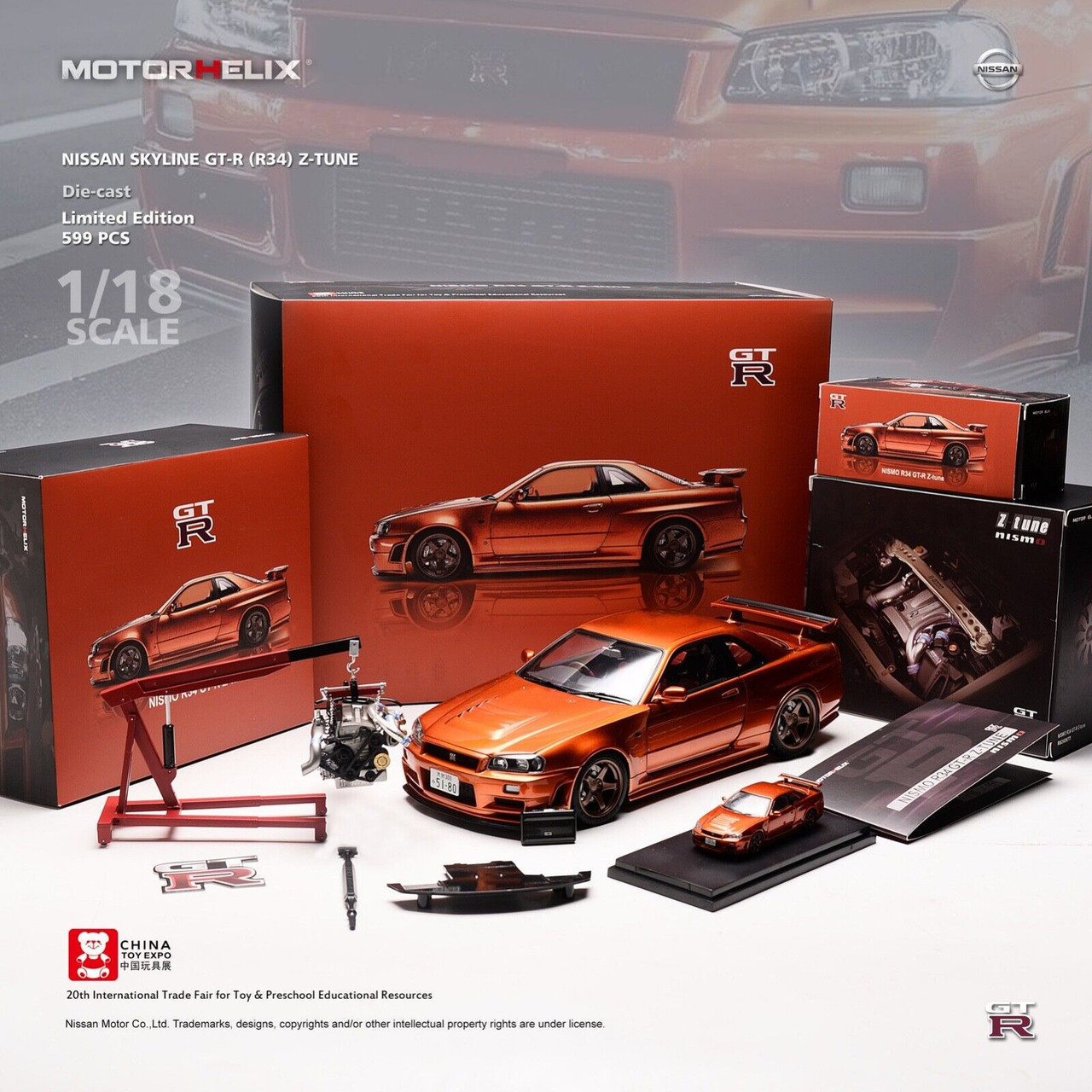 1/18 Motorhelix Nissan Skyline GT-R GTR (R34) Z-Tune (Orange