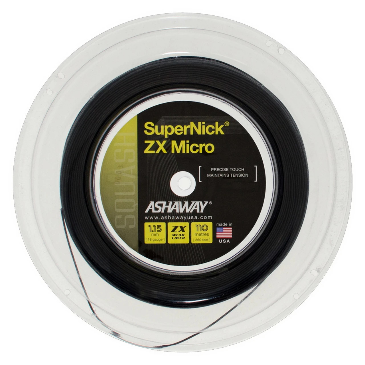 Ashaway SuperNick ZX Micro 18 1.15mm Squash 110M Reel - W & D Strings