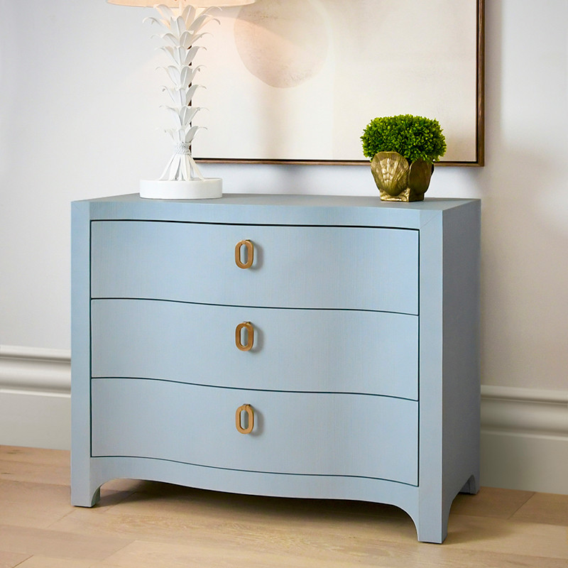 Worlds Away Curved Front Chest - Three Drawers - White Light Blue