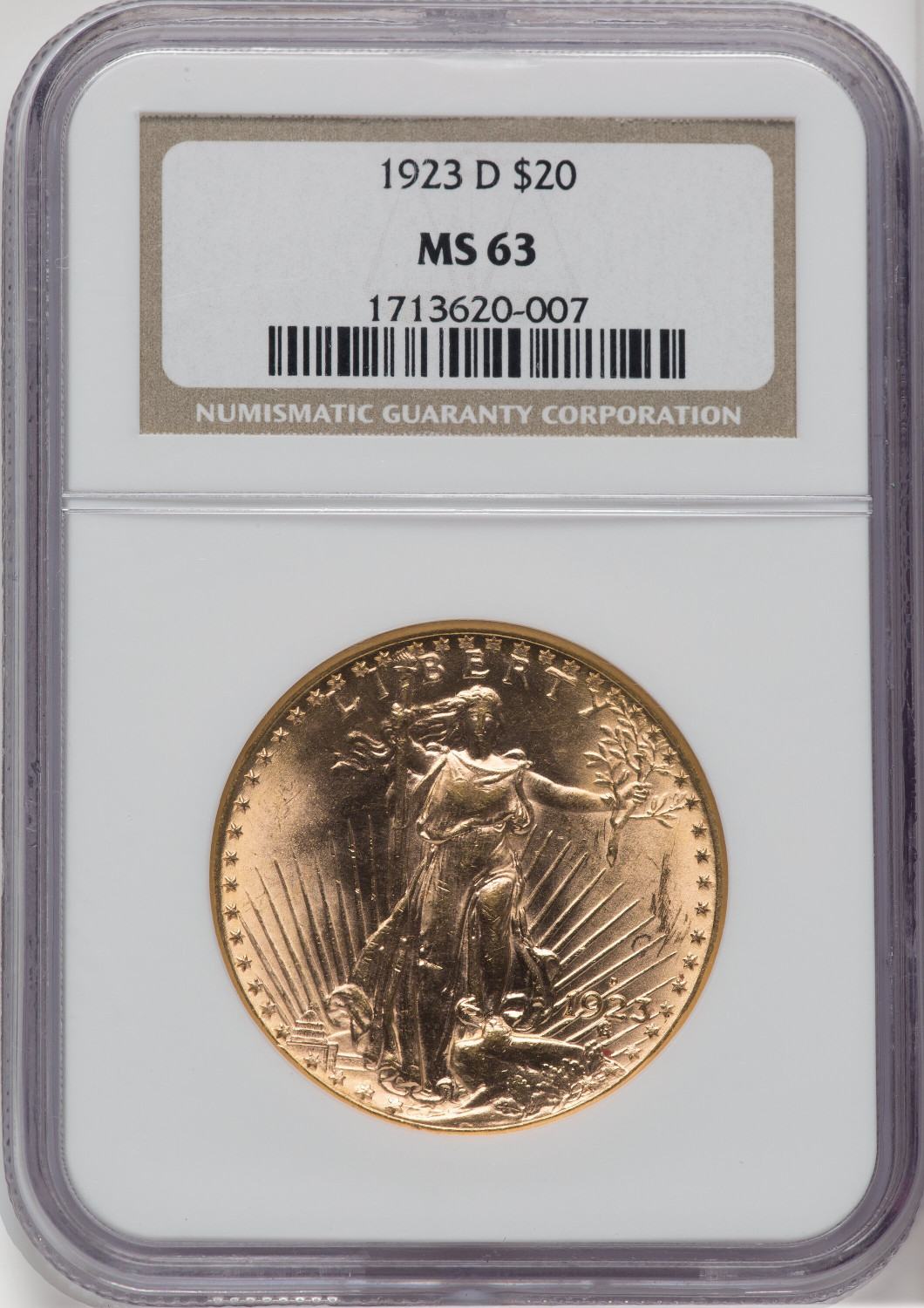 1923-D $20 Saint-Gaudens Double Eagle NGC MS63 - LCR Coin