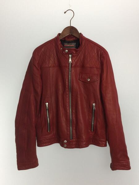 PRADA レッドレザーシングルライダースジャケット