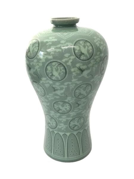 中国美術 青磁龍耳花瓶 高さ22㎝ 東Y8-0108⑤タウオ 中国美術 青磁龍耳