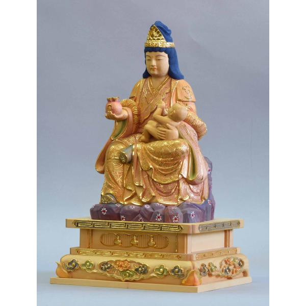 木彫仏像子安鬼子母神坐像 総高45cm 桧材 截金仕上 木彫仏像の制作
