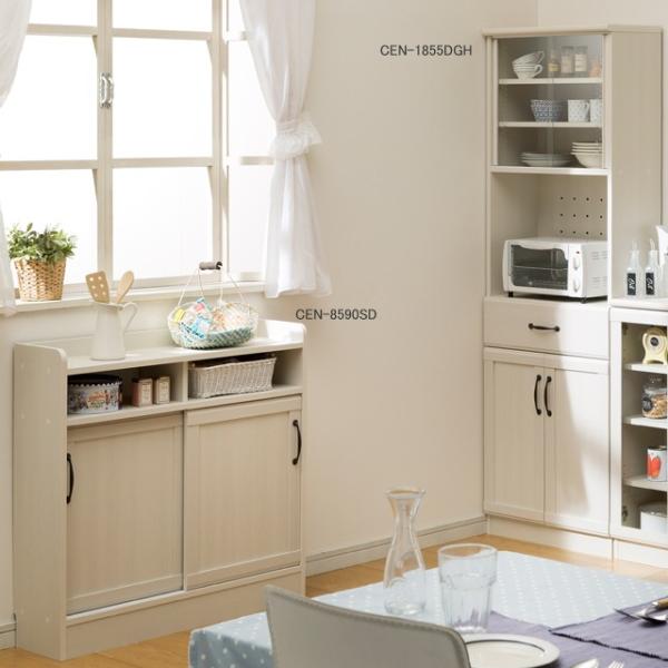 小型食器棚 ミニ食器棚 引き戸 フレンチカントリー風 オフホワイト