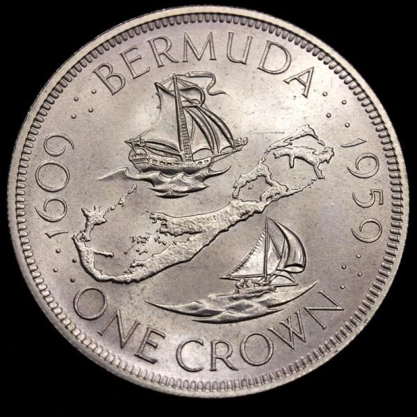 英領バーミューダ エリザベス2世 発見350周年記念 1 クラウン銀貨 1959