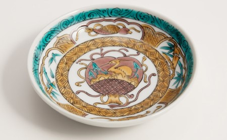 九谷焼 4.2号皿揃 古九谷風名品絵変わり（5枚セット） a01 焼き物 民芸