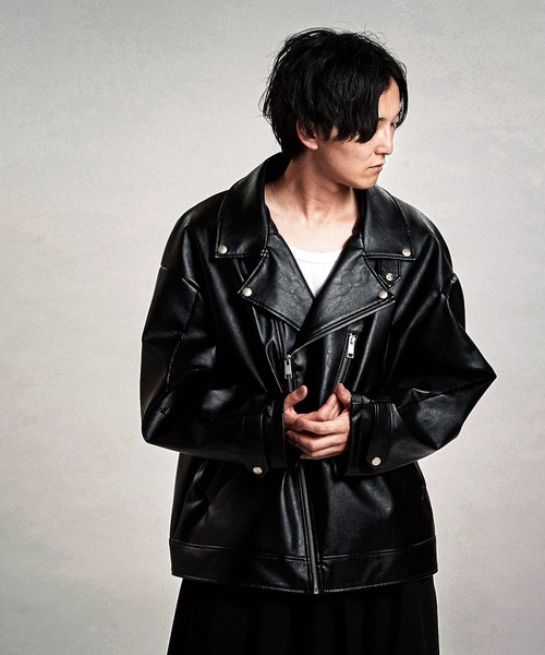 セール】【NO ID.】Synthetic Leather Big Riders Jacket