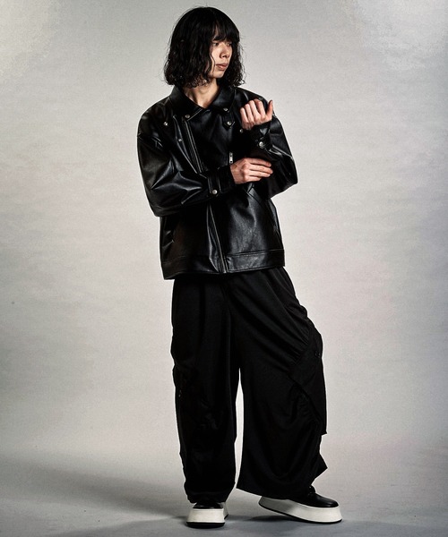 セール】【NO ID.】Synthetic Leather Big Riders Jacket