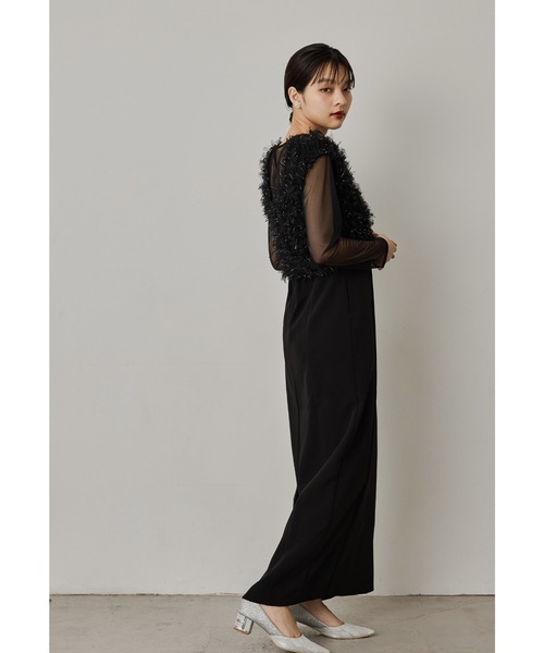 フリンジグリッターベストセットドレス 秋冬 結婚式 成人式 同窓会