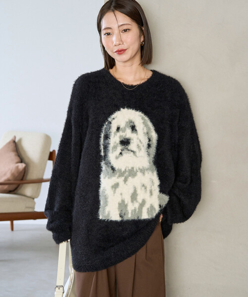 セール】限定展開 ふわふわ ドッグ ジャガード BIG ニットプルオーバー