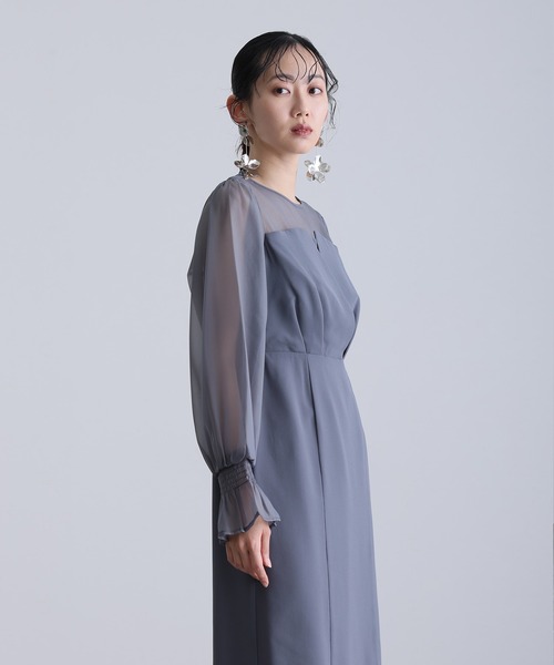 結婚式 パーティードレス ビスチェミモレ丈&袖ありセレモニー