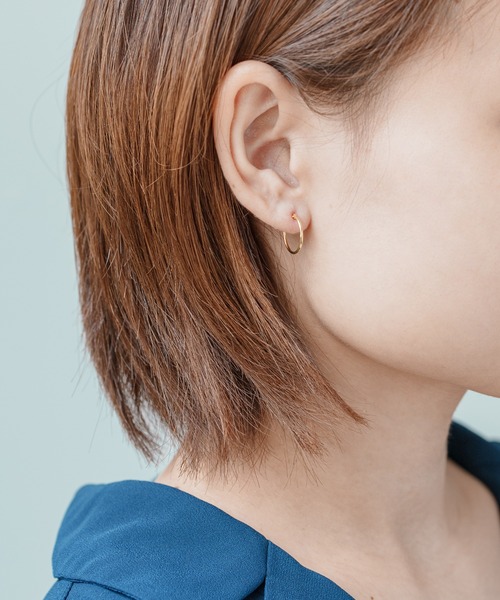 セール】K18 フープ ピアス 1mm幅×13mm（ピアス（両耳用））｜Jewel