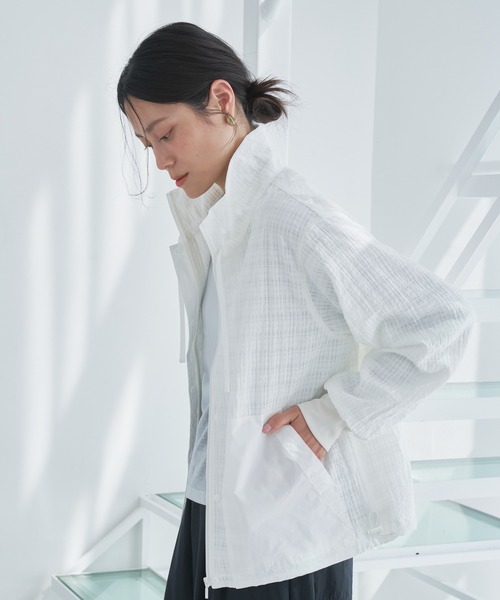 スタンドカラーシアーチェックブルゾン