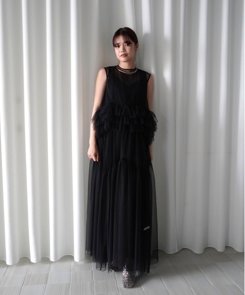 セール】BLACK TULLE HEM RAFFLE TOP（シャツ/ブラウス）｜Ameri