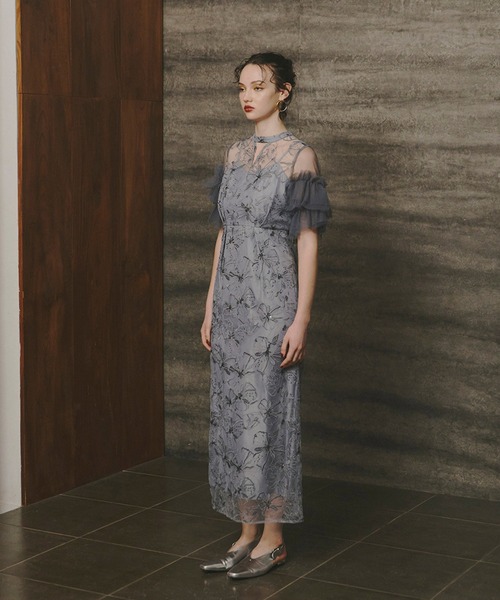 セール】キーネックエンブロイダリードレス / key neck embroidery