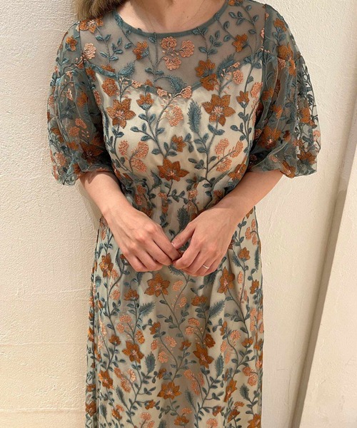 ブルーミーフラワードレス結婚式お呼ばれオケージョンドレス（ドレス