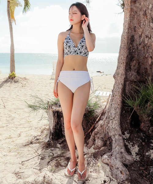 セール】カバーアップ付きハイウエストショーツビキニ水着3点セット