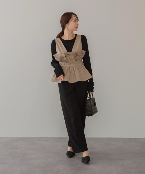 ドットストーンペプラムチュニックワンピース ブラック ドットストーン